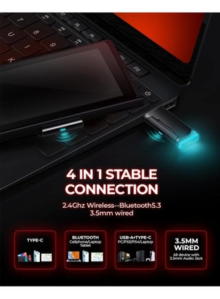 سماعة الألعاب اللاسلكية Picun G2 RGB، صوت محيطي 7.1، سماعات ألعاب USB بتردد 2.4 جيجاهرتز، ميكروفون بلوتوث بخاصية إلغاء الضوضاء، سماعة بلوتوث لأجهزة الكمبيوتر الشخصية، PS5، PS4، Mac، Switch - view 5
